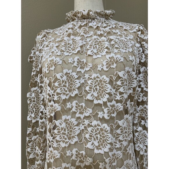 Dolan Anthropologie Lace Mock Neck Floral Ivory Blouse‎ Bohemian Romantic MP - Picture 5 of 8